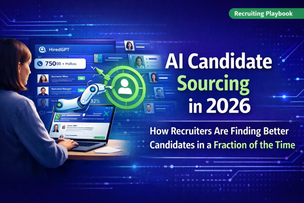 AI candidate sourcing dashboard showing recruiters finding passive talent with automation